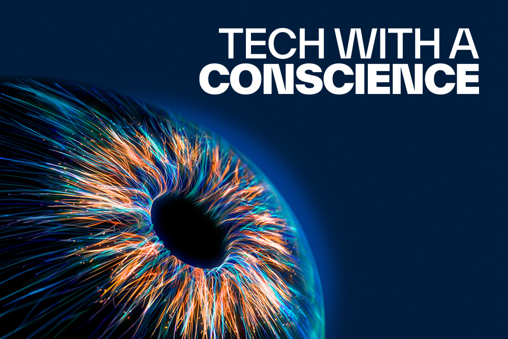 An iris representing the vision and discovery aspect of Ontario Tech University's tech with a conscience ethos