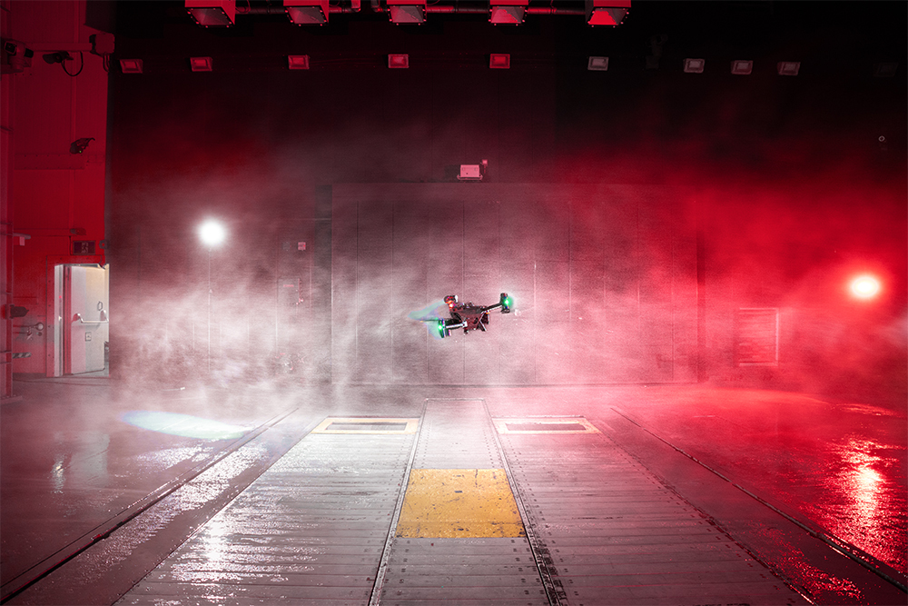 Drone testing in Ontario Tech University's ACE Climatic Wind Tunnel.